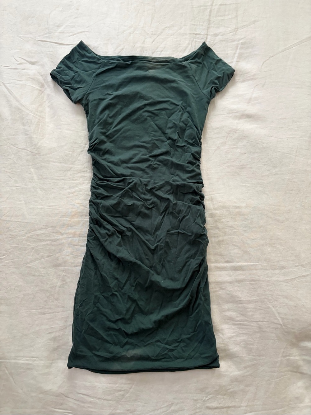 Boden Off-Shoulder Ruched Midi Dress Dark Green